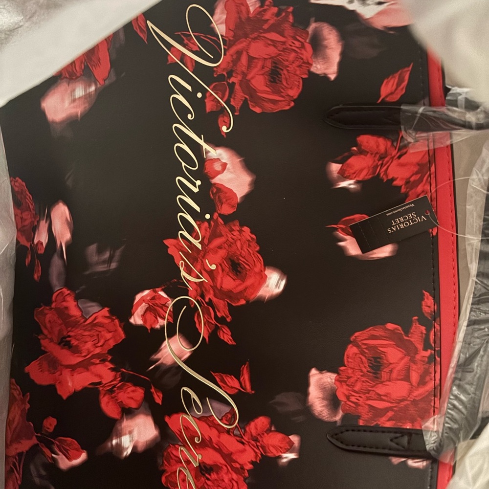 Victoria's Secret Black and Red Floral Tote